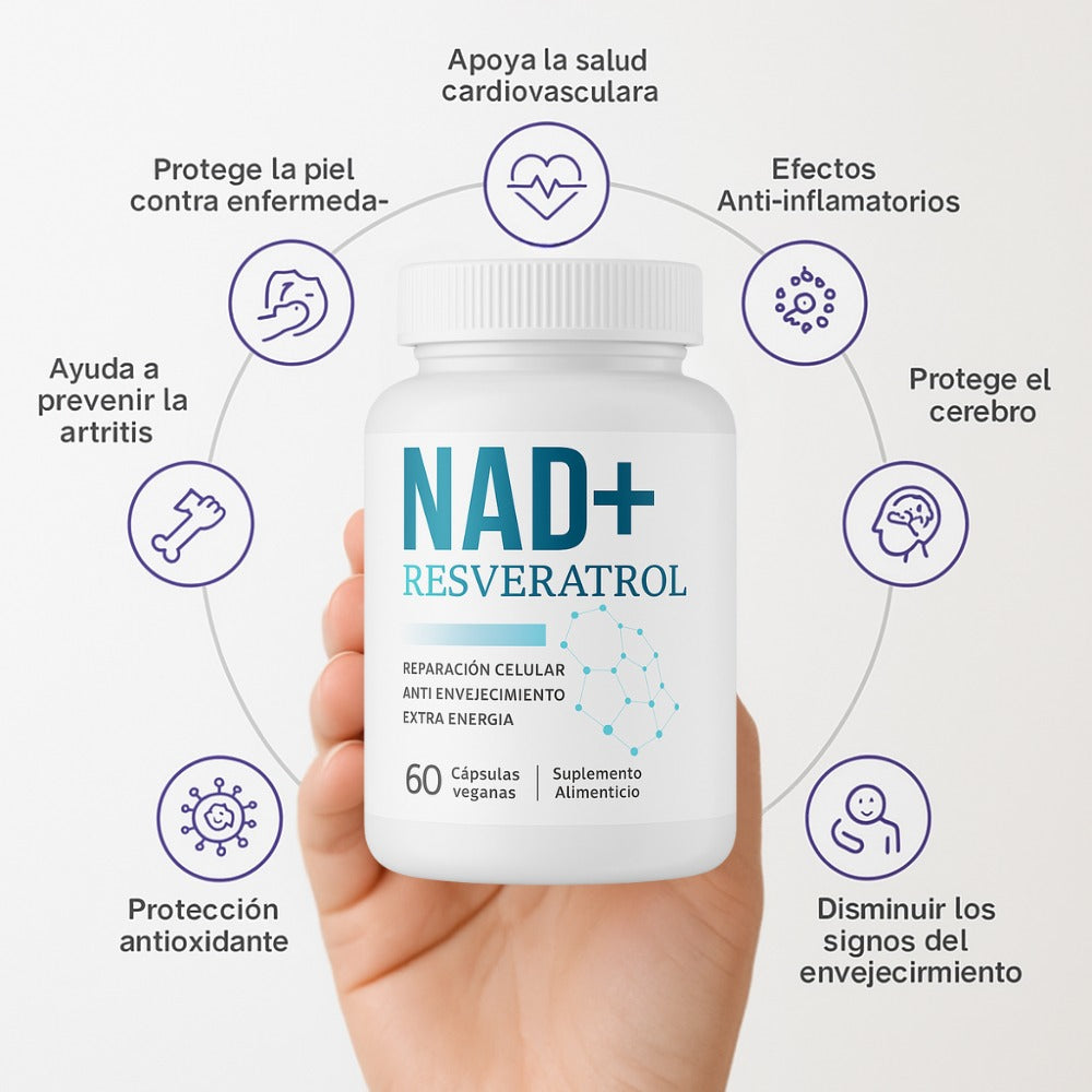 Cápsulas de NAD+ con Resveratrol (60 un) – Enfoque en longevidad y energía celular